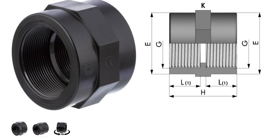Muffe 3/4" 2fach Innengewinde PP