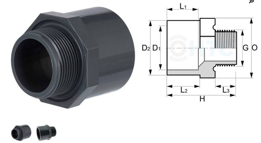 [K_00346[1.0]] Übergangsstück PVC-U 32/40mm x 1/2"  Klebemuffe/-stutzen x Aussengewinde